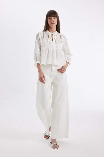 DeFacto Embroidery Long Sleeve Regular Fit Crew Neck Blouse - D3596AX24SM