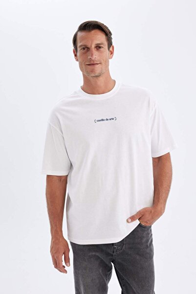 DeFacto Crew Neck Back Printed Oversize T-Shirt - Short Sleeve D5097AX24SM