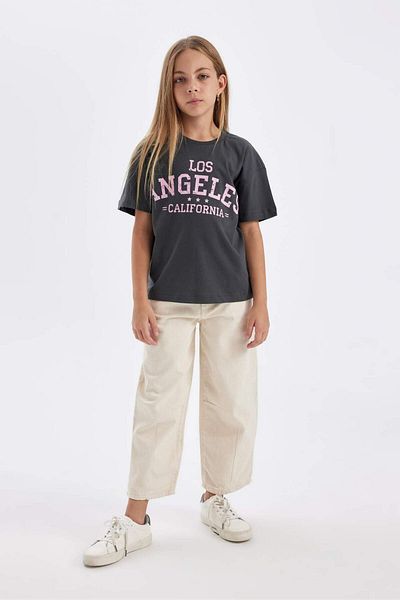 DeFacto Girl's Crew Neck Printed Relax Fit T-Shirt D6237A824Sm