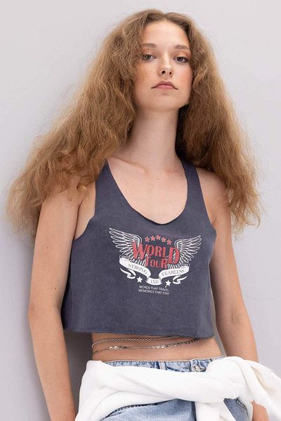 DeFacto Tricou cu decolteu în U cu imprimeu Loose Fit D3595AX24HS