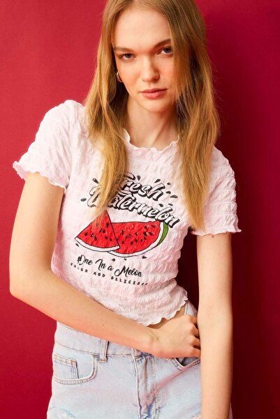 DeFacto Crew Neck Printed Cool T-Shirt - Short Sleeve, Fitted D2617AX24SM