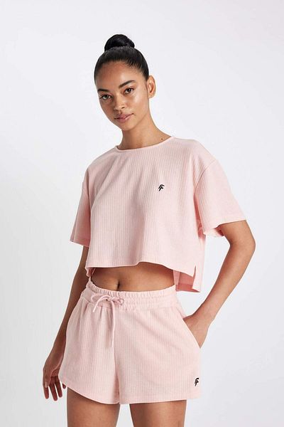 DeFacto DeFactoFit Cropped Fit Rundhals Sportler Rib Kurzarm-T-Shirt A9916AX24SM