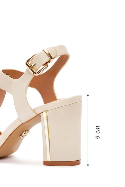 Derimod Women's Cream Ankle Strap Thick Heeled Shoes Sandals 25Sfe462018