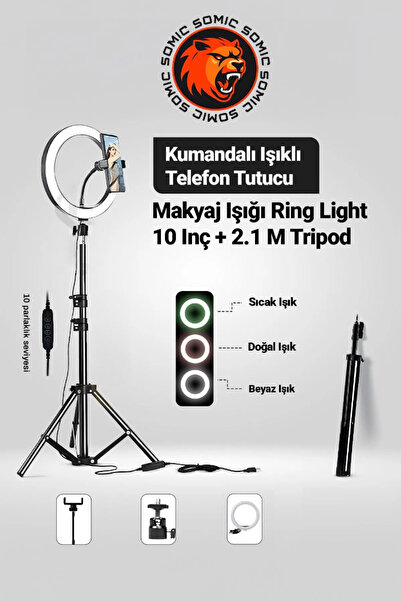 SOMIC Ring Fill Light Led Işıklı Tripod 10 Inç Halka Youtuber Tiktok Makyaj Işığı Ayaklı Tripot