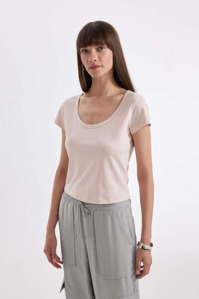 DeFacto Μπλουζάκι με κοντό μανίκι με κανονική εφαρμογή Crew Neck Combed Cotton Basic D4455AX24HS