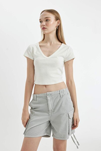 DeFacto Coool V-Neck Rib Short Sleeve T-Shirt - D4243Ax24Hs