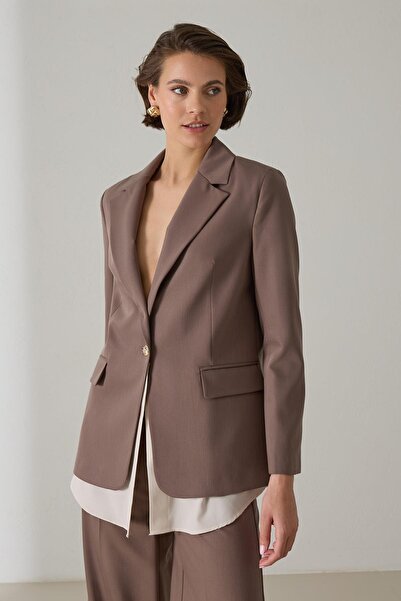 Setre Σκούρο καφέ μπουφάν με ένα κουμπί και λεπτομέρεια πουκάμισου