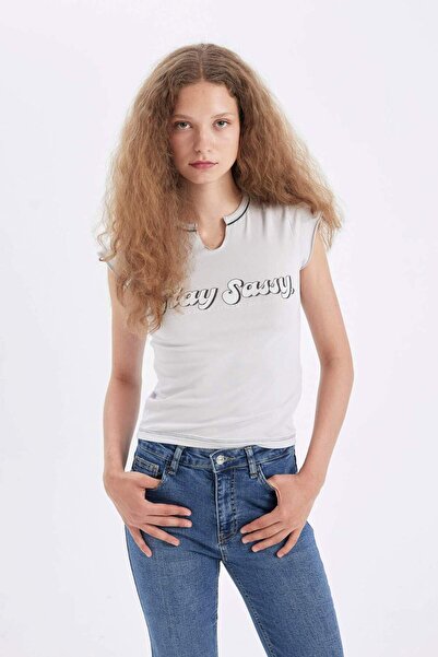 DeFacto Μπλουζάκι με κοντό μανίκι με λαιμόκοψη - D3364axgr184mc