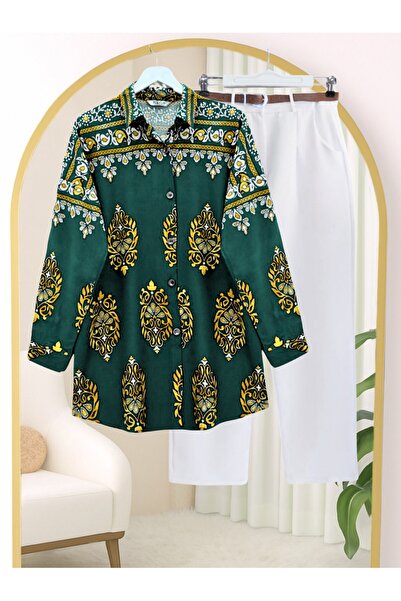 Modamorfo Овальний виріз, застібка на ґудзики по всій довжині, віскозна туніка - Зумрует