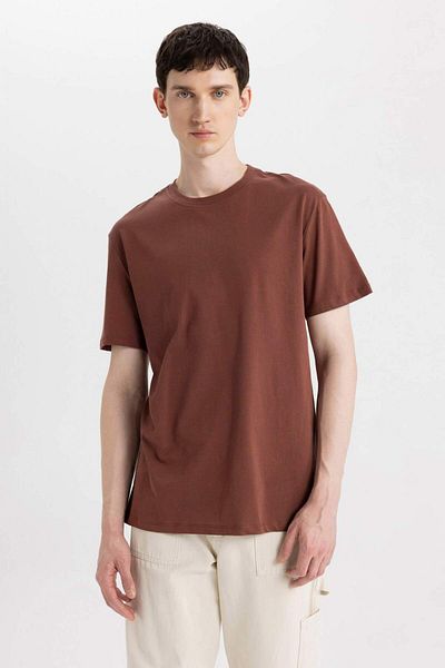 DeFacto 100% Cotton New Regular Fit Crew Neck Basic Plain Short Sleeve T-Shirt V7699Az24Sp