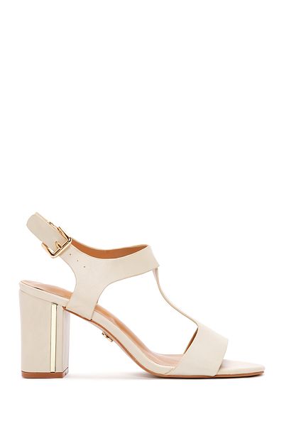 Derimod Women's Cream Ankle Strap Thick Heeled Shoes Sandals 25Sfe462018