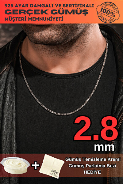 OSMANLI GÜMÜŞ 2.8mm Yuvarlak Kral Model 925 Ayar Erkek Gümüş Kolye Zincir 246266144