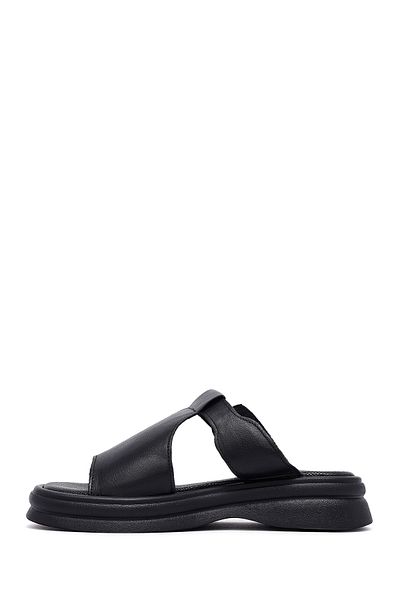 Derimod Women's Black Buckle Leather Slippers 25Sfd350818