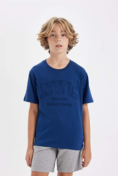 DeFacto Erkek Çocuk 2li Takım Baskılı Kısa Kollu Tişört Üst Belli Lastikli Şort Alt D1161A824HS