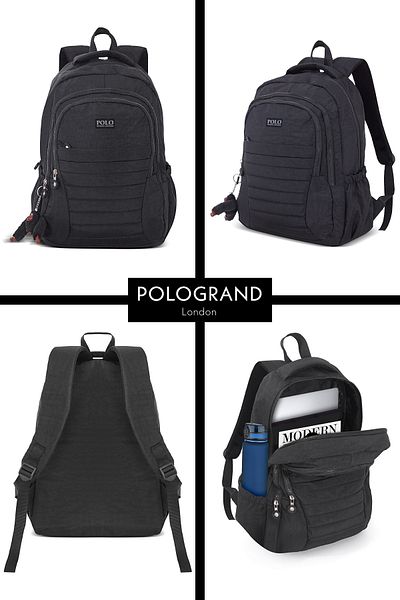 POLOGRAND London Original Unisex Large Volume Multi-Eye Crinkle Fabric High School Luxury Schoolbag for Middle School Primary School