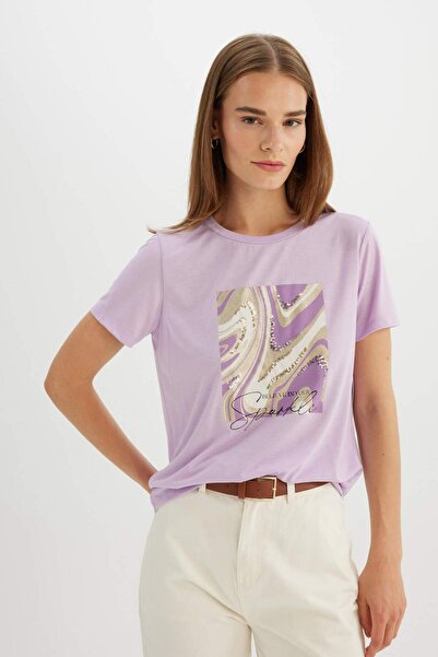 DeFacto Tričko Regular Fit s krátkým rukávem s potištěným výstřihem D1919AX24SM