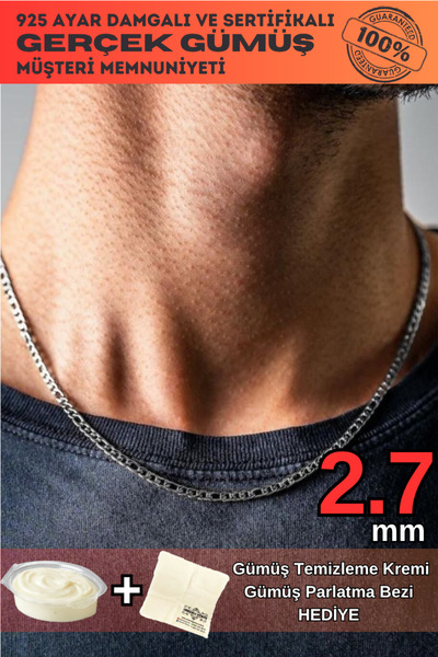 OSMANLI GÜMÜŞ 2.7mm Figaro Model 925 Ayar Gümüş Erkek Kolye Zincir Modelleri ...