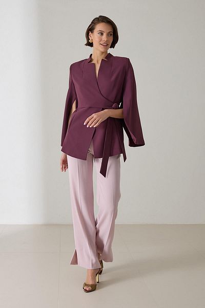 Setre Burgundy Slim Fit Sleeve Detailed Waist Tie Detailed Jacket