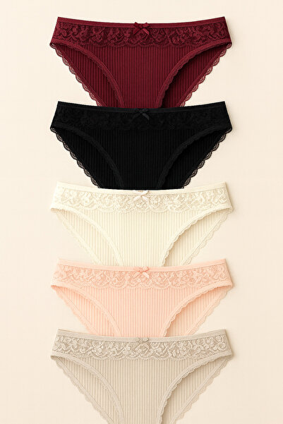 MAVİ QUMSAL Beli Dantelli Bikini 5'li Set