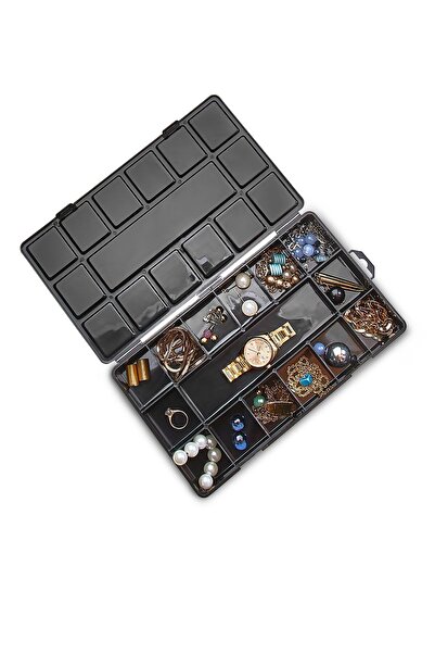 HOMİNG Kolye Yüzük Aksesuar Saklama Ve Düzenleyici Takı Ve Saat Kutusu 15 Bölmeli Büyük Boy Siyah