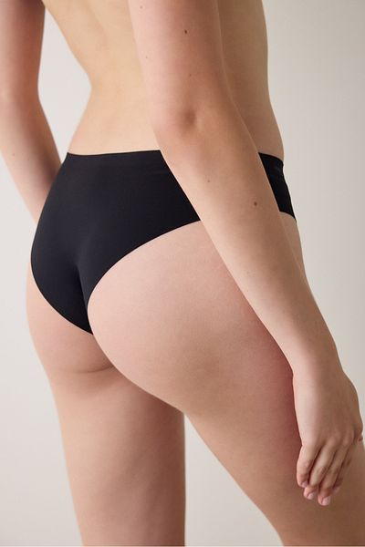 Penti Black Ribbed Laser Cut Non-Marking Normal Waist Brazilian Panties