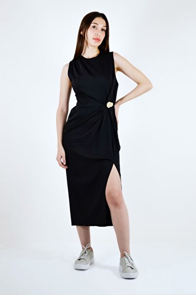 Qu Style Довга сукня з розрізом і ґудзиками на талії