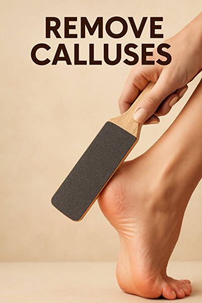 Russet Çift Taraflı Ayak Törpüsü Topuk Nasır Rendesi Pedikür Zımparası Tahta Saplı 22x4,5cm