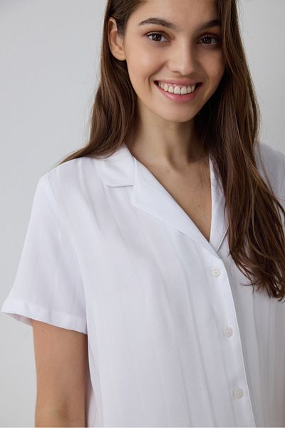 Penti Optical White Aria Satin Shirt Collar Short Sleeve Pajamas Set