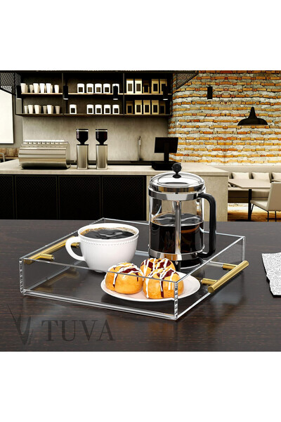TUVA REKLAM TUVA - صينية بلكسي شفافة من الجيل الجديد الحديث مع مقبض ذهبي (25x...
