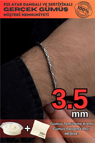 OSMANLI GÜMÜŞ Erkek Gümüş Bileklik - 3.5mm 925 Ayar Yuvarlak Kral Model Erkek...