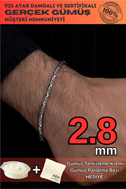 OSMANLI GÜMÜŞ Erkek Gümüş Bileklik - 2.8mm 925 Ayar Yuvarlak Kral Model Erkek Gümüş Bileklik