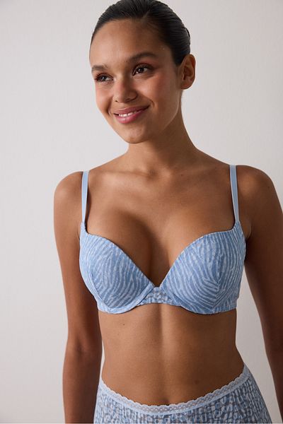 Penti Light Blue Lol up Zebra Patterned Lace Underwire Push up Bra