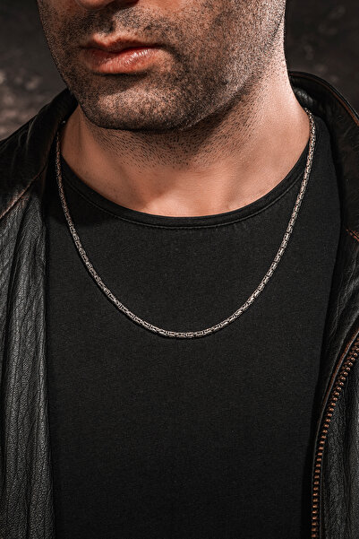 OSMANLI GÜMÜŞ Erkek Gümüş Kolye - Erkek Gümüş Kolye Yuvarlak Kral Model 2,8 Mm