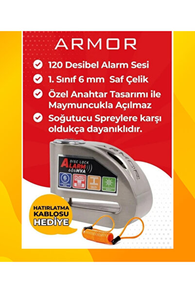 Armor 606mva 6 Mm Alarmlı Motosiklet Disk Kilidi Gri Metalik