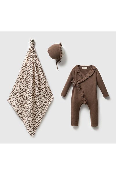 Nipperland 100% Organic Cotton Baby Girl Double Breasted Ruffled 3 Piece Set 0-3 Months Knitwear