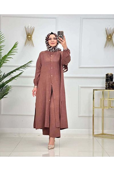 NİSUM MODA Linen Look Half Button Suit