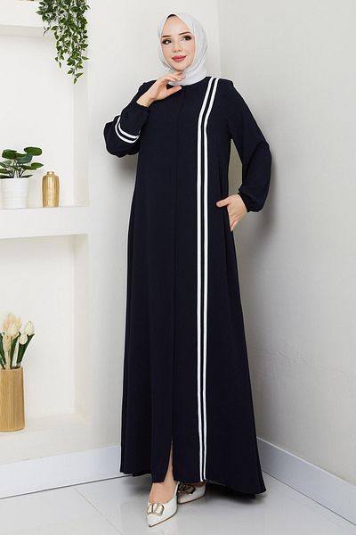 InStyle Striped Medina Silk Dark Navy Blue Ferace