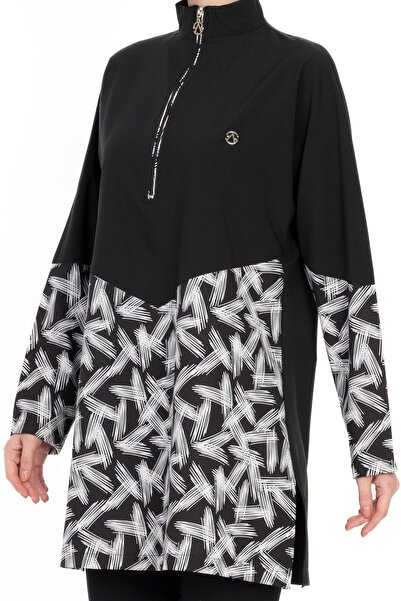 InStyle Brush Pattern 4 Piece Black Hijab Swimsuit 6066A