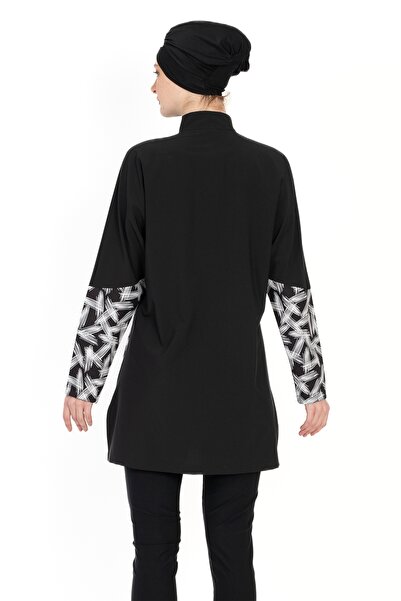 InStyle Brush Pattern 4 Piece Black Hijab Swimsuit 6066A