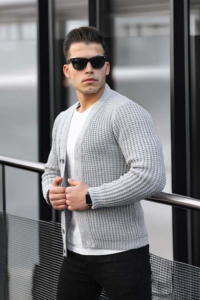 Valiberta Nopenli Ribbed Knitted Buttoned Cardigan - Light Gray