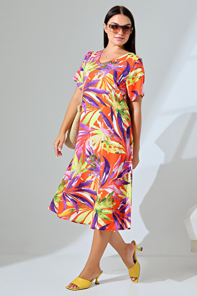 LİKAPA Φόρεμα βισκόζης Plus Size - V-λαιμόκοψη, κοντό μανίκι, καλοκαίρι 2688