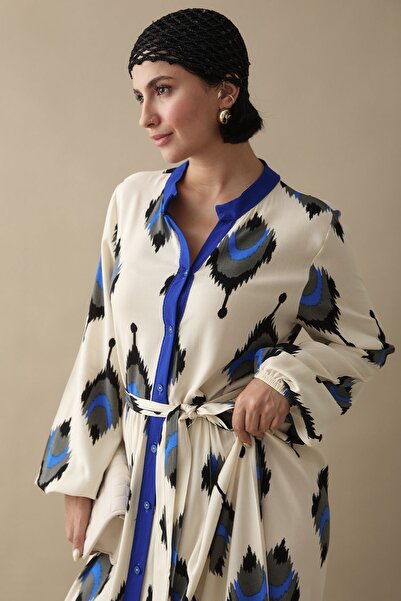 InStyle Ikat Pattern Navy Blue Viscose Dress