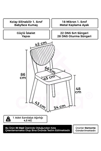 Canisa Arfe Serisi 2 Adet Cappucino Mutfak Sandalyesi Krom Kaplama Metal Ayak 1. Sınıf Babyface Kumaş