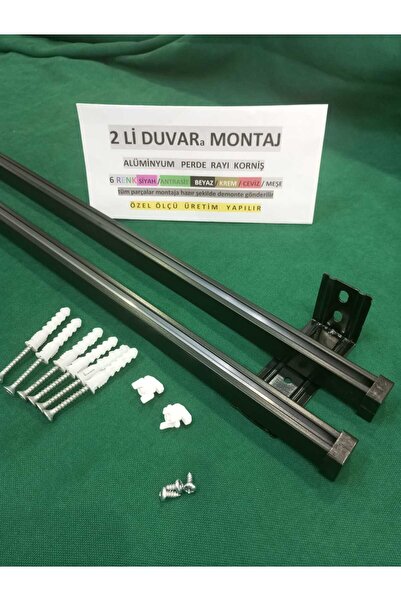özdeğer home 125cm 2 Li Perde Rayı Duvara Montaj Modeli Korniş 2 Kanallı Alüm...