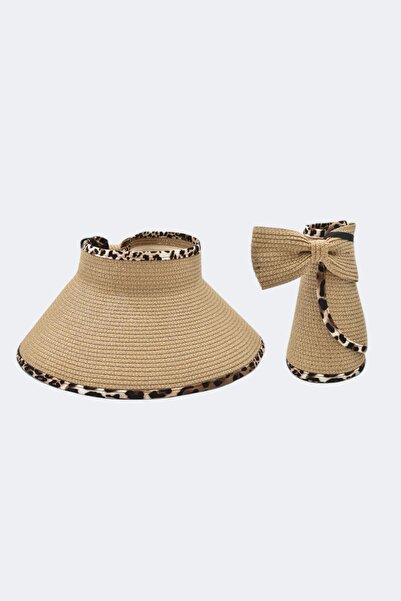 BAHELS Imported Camel Leopard Bow Folding Sunscreen Straw Visor Hat
