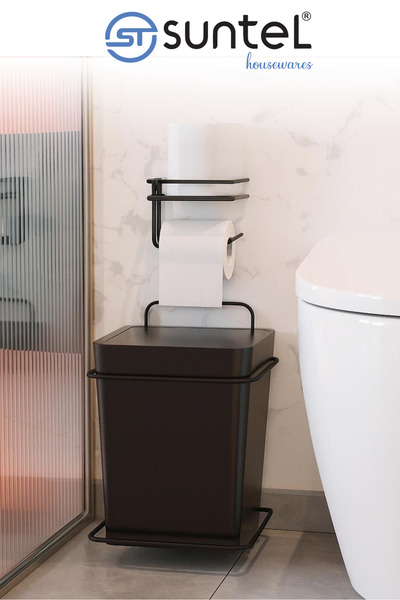 Suntel مجموعة الحمام، سلة المهملات اللاصقة ومنظم ورق التواليت اللاصق، منظم ال...