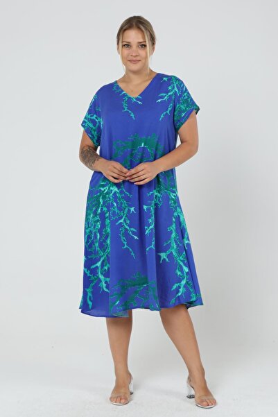 LİKAPA Likapa Summer Plus Size Viscose κοντομάνικο φόρεμα με λαιμόκοψη 2688