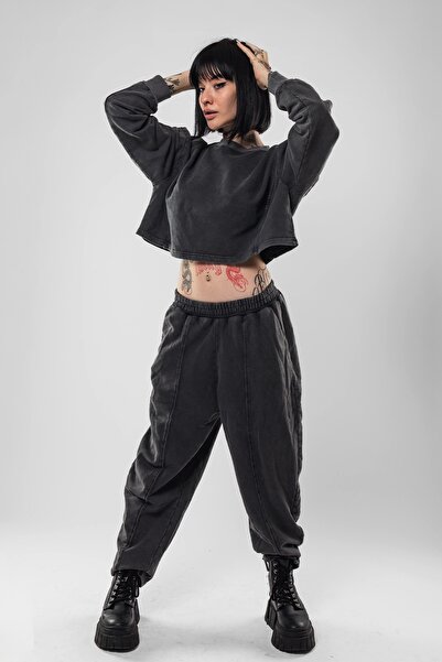 Bak Moda Set de trening pentru femei Basic Washed Black Stitching