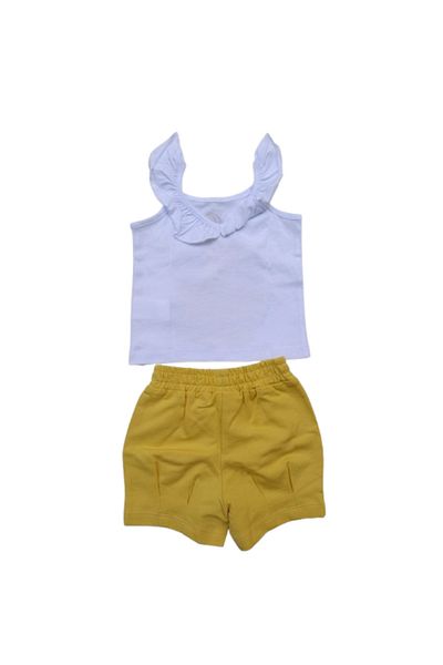 Çikoby Girl's Two Piece Set Printed White Tank Top Yellow Shorts
