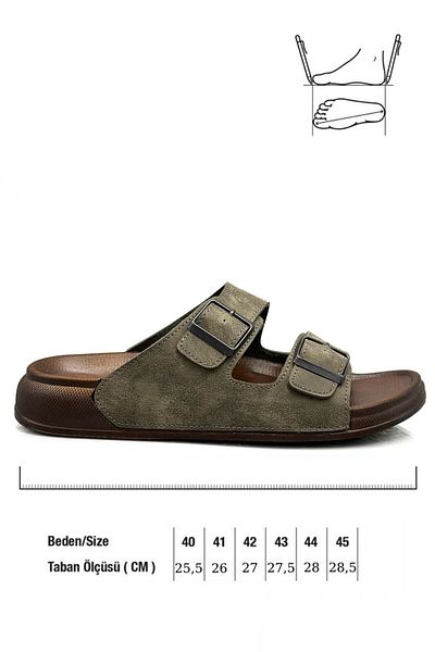 Moda Anna Men's Slippers-Caubex 25103 Khaki, Width Flexible and Leather Material
